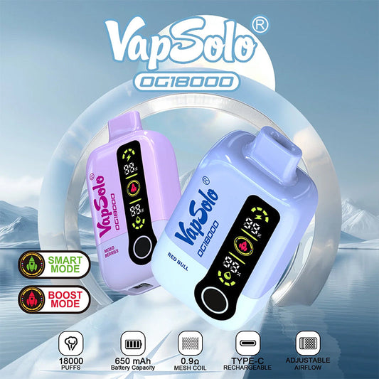 Vapsolo 18000 Vape: Dual Mode. Rechargeable Battery. Smart Oil & Battery Display