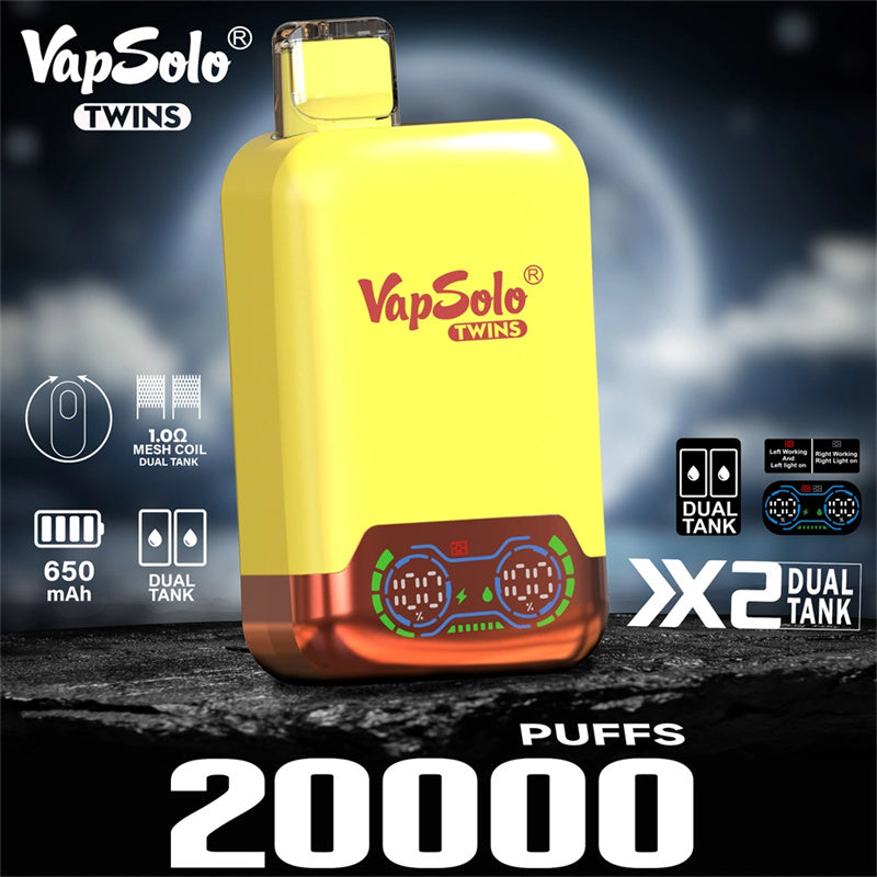 VapSolo Twins Disposable Vape Pen E Cigarette Prefilled 20ml 650mAh Disposable Vape 15 Flavors