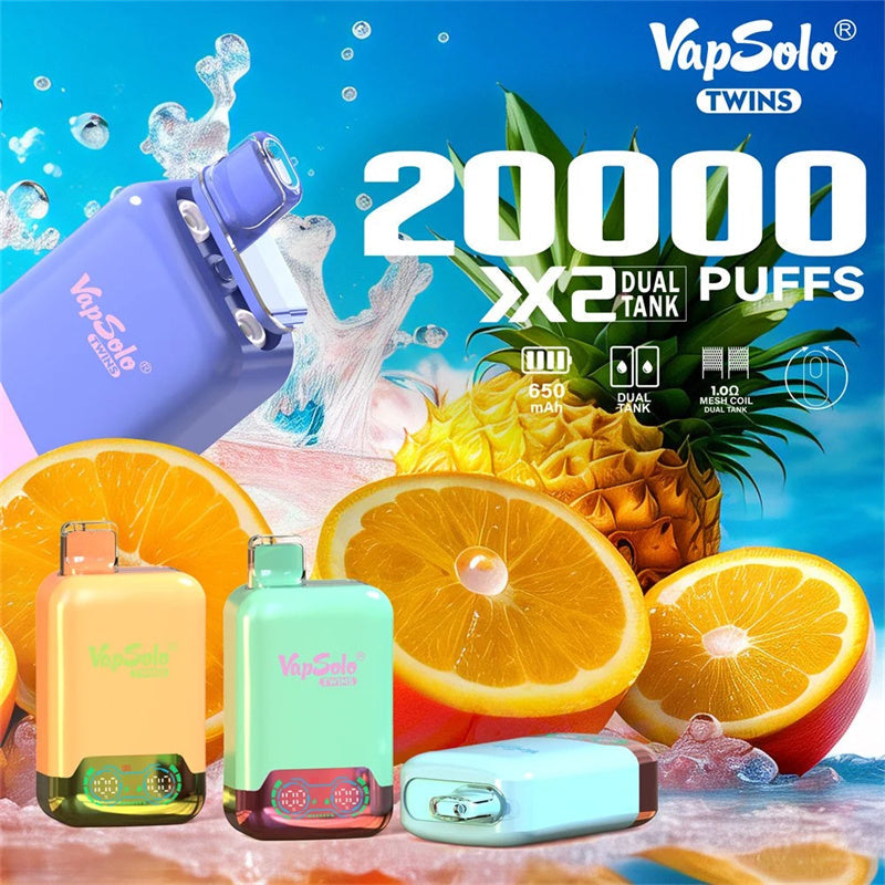 VapSolo Twins Disposable Vape Pen E Cigarette Prefilled 20ml 650mAh Disposable Vape 15 Flavors