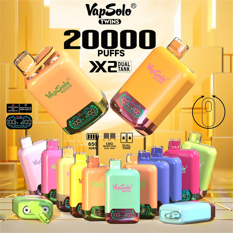 VapSolo Twins Disposable Vape Pen E Cigarette Prefilled 20ml 650mAh Disposable Vape 15 Flavors