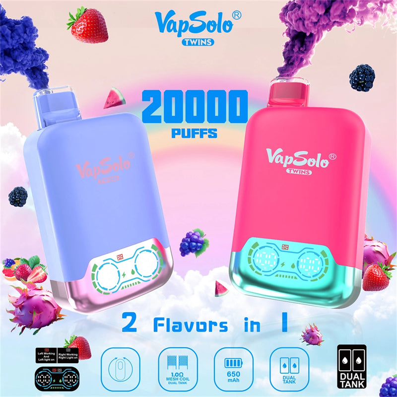VapSolo Twins Disposable Vape Pen E Cigarette Prefilled 20ml 650mAh Disposable Vape 15 Flavors