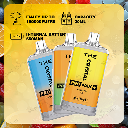 WGA Crystal Pro Max Extra 10000 Puffs Disposable Vape | Ultimate 10k Puffs Experience with Diverse Flavors-550mAh Battery, 20ml E-liquid, Multiple Nicotine 25 Flavors