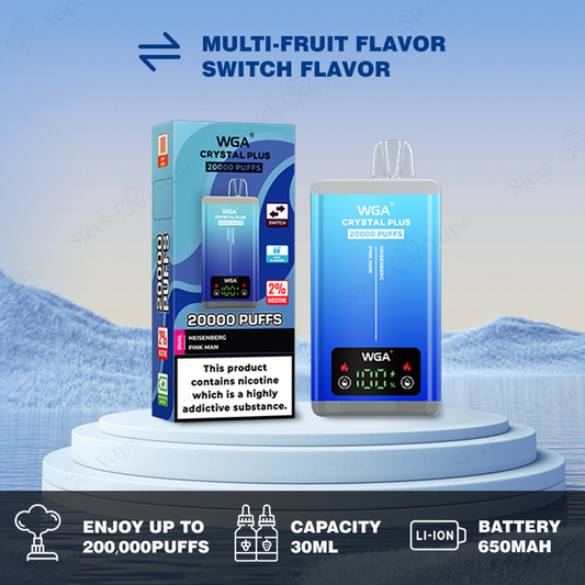 WGA Vape Crystal Pro Max 20000 20k Puffs | Dual Flavors & Switch Taste-650mAh Battery, 30ml E-liquid, Multiple Nicotine 17 Flavors
