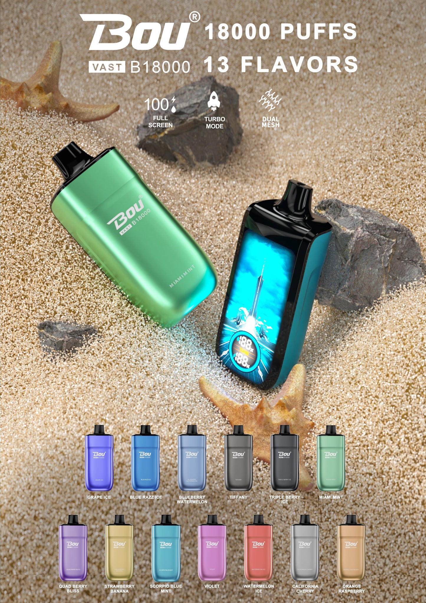 BOU VAST 18000 Puffs Disposable Vape Wholesale-22ml E-liquid,Multiple Nicotine 13 Flavors