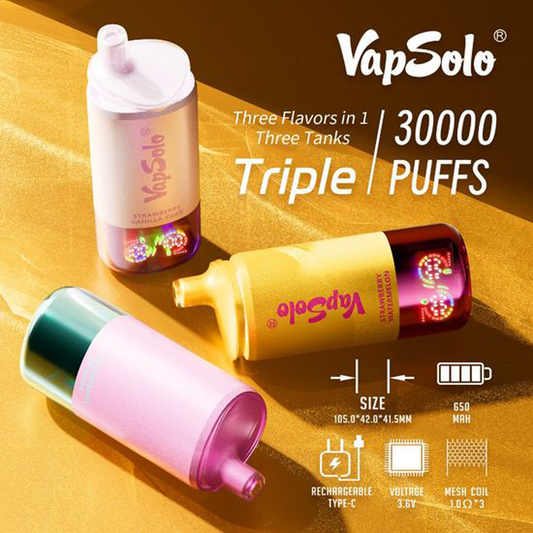 VapSolo Triple 30K Puffs Disposable Vape | 3 Flavors,Triple Mesh Coil,LCD Display