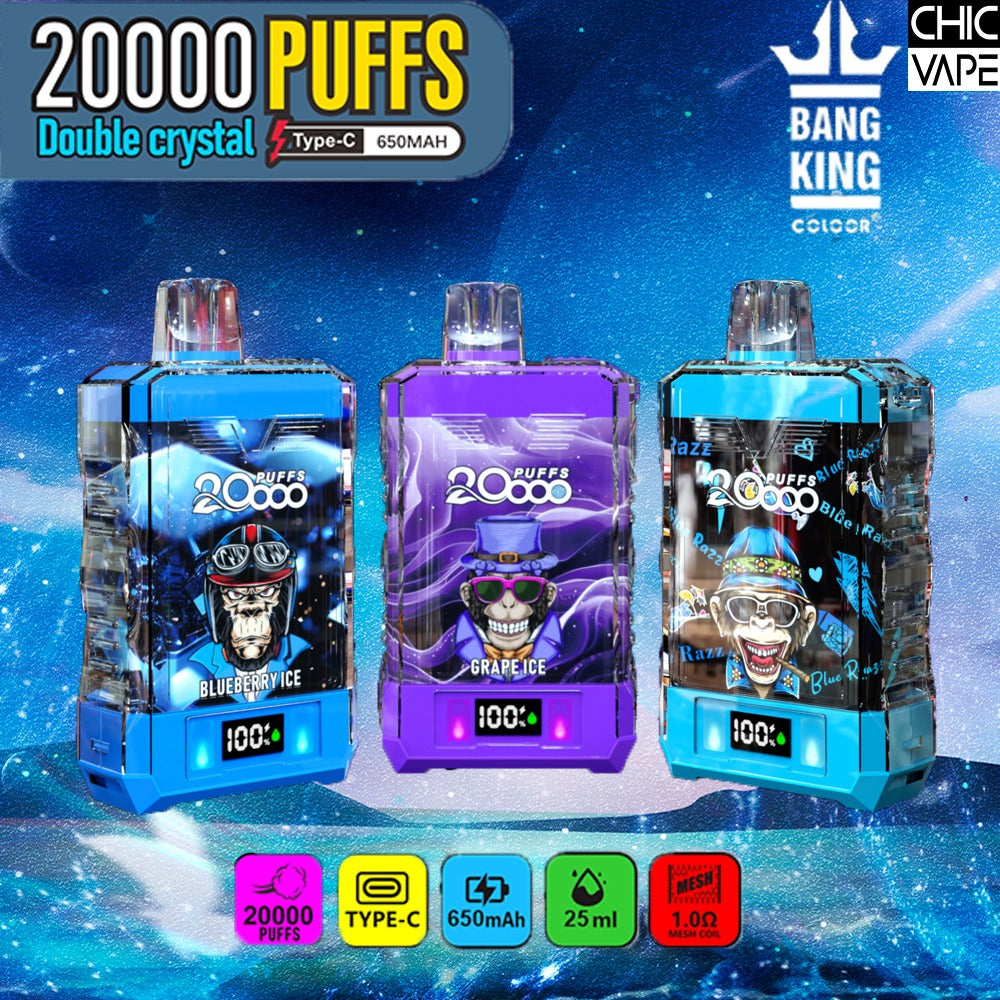 Bang King Double Crystal 20000 Puffs VapeBang King Double Crystal 20000 Puffs Vape 20K Disposable Vape Pen E Cigarette Prefilled 25ml 650mAh