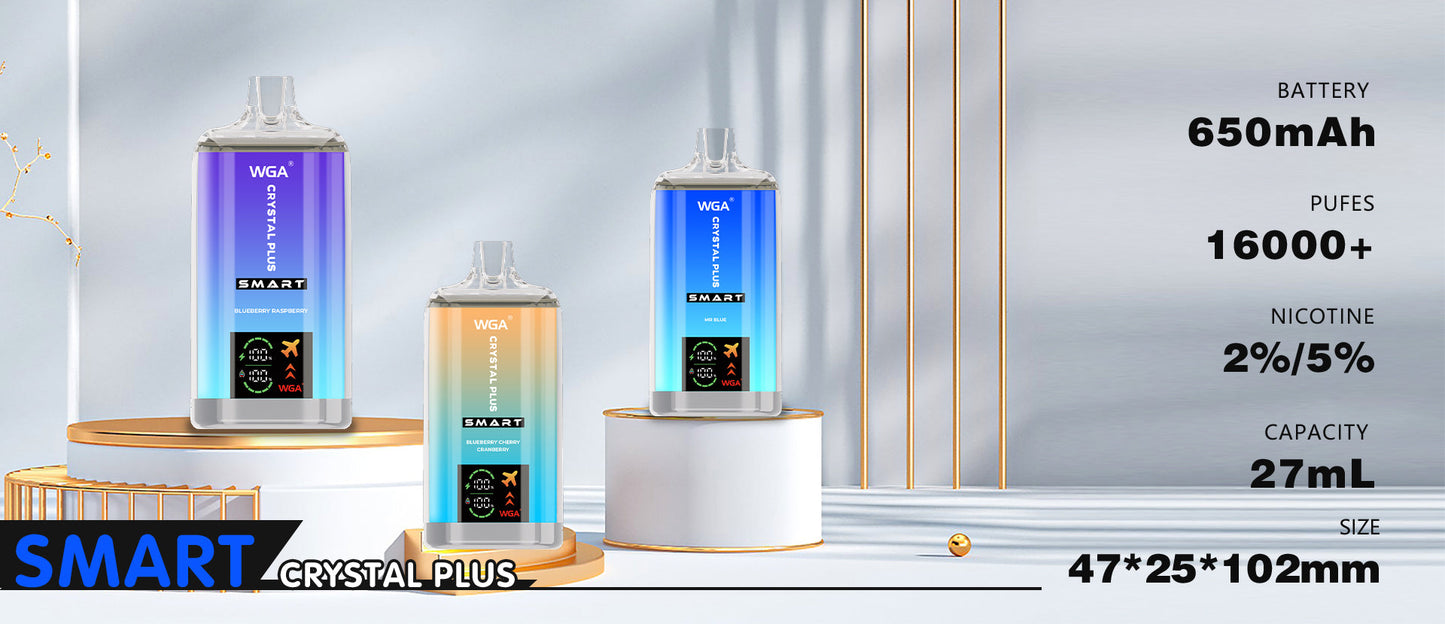 WGA Crystal Plus 16000 Puffs Disposable Vape-650mAh Battery, 27ml E-liquid, Multiple Nicotine 20 Flavors