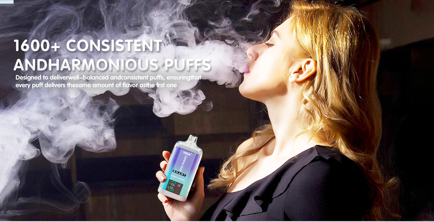 WGA Crystal Plus 16000 Puffs Disposable Vape-650mAh Battery, 27ml E-liquid, Multiple Nicotine 20 Flavors
