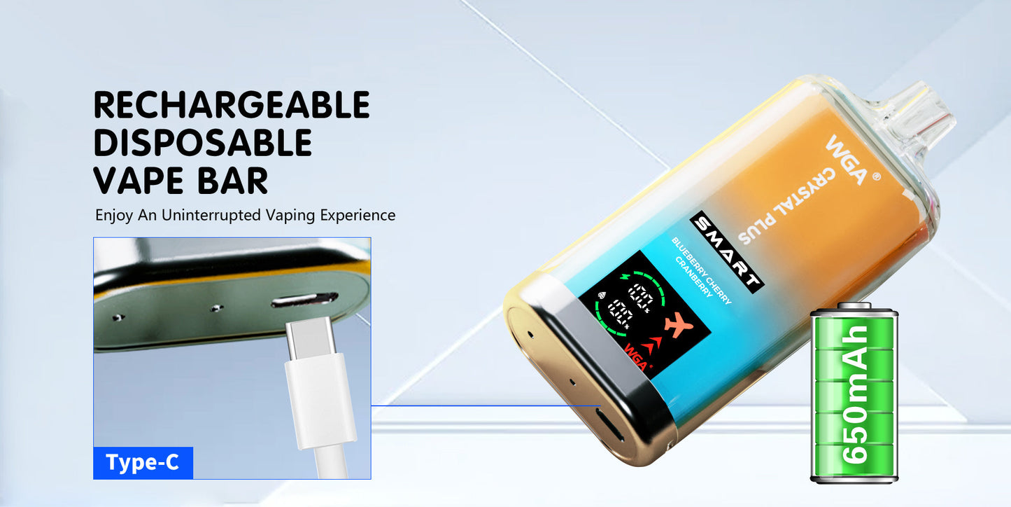 WGA Crystal Plus 16000 Puffs Disposable Vape-650mAh Battery, 27ml E-liquid, Multiple Nicotine 20 Flavors