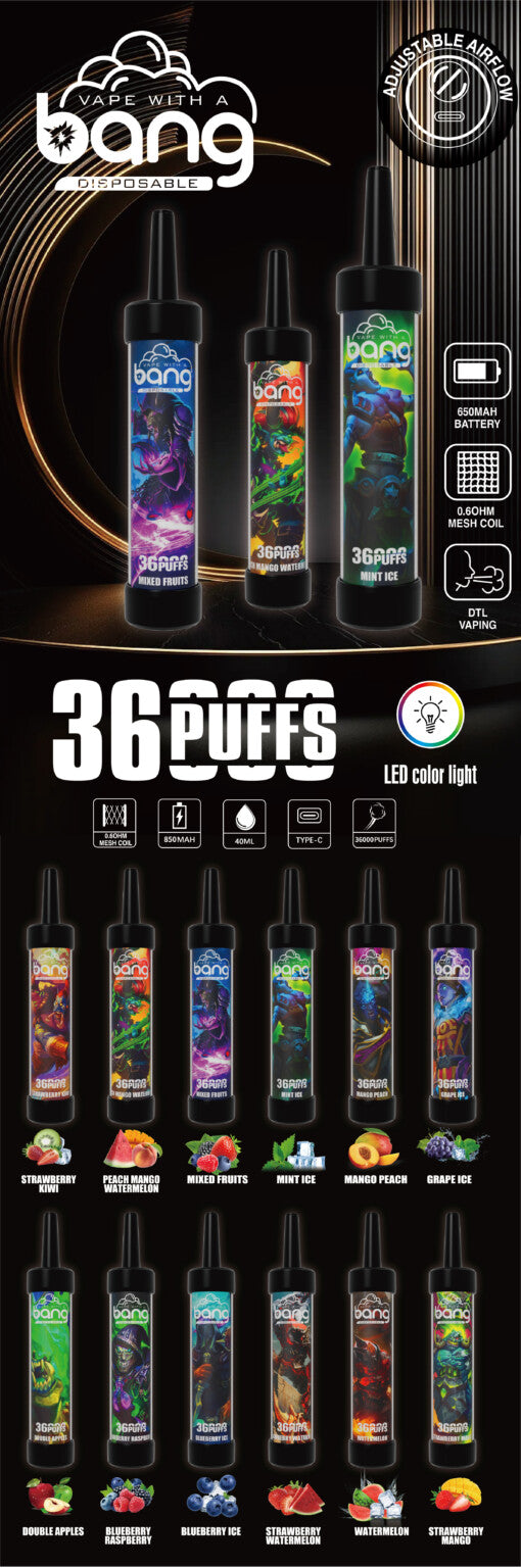 Bang 36000 Puffs Mesh Coil Vape 36K Disposable Vape Pen E Cigarette Prefilled 40ml 650mAh