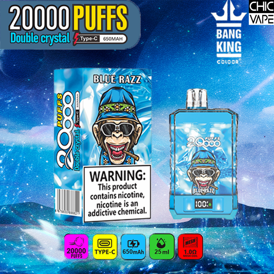 Bang King Double Crystal 20000 Puffs VapeBang King Double Crystal 20000 Puffs Vape 20K Disposable Vape Pen E Cigarette Prefilled 25ml 650mAh