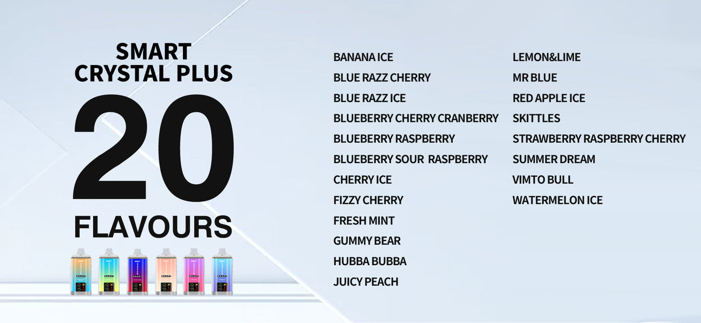 WGA Crystal Plus 16000 Puffs Disposable Vape-650mAh Battery, 27ml E-liquid, Multiple Nicotine 20 Flavors