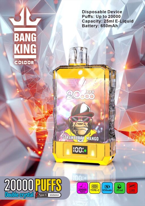 Bang King Box Double Crystal 20000 Puff 20k Display Screen Disposable Electronic Cigarette Vape