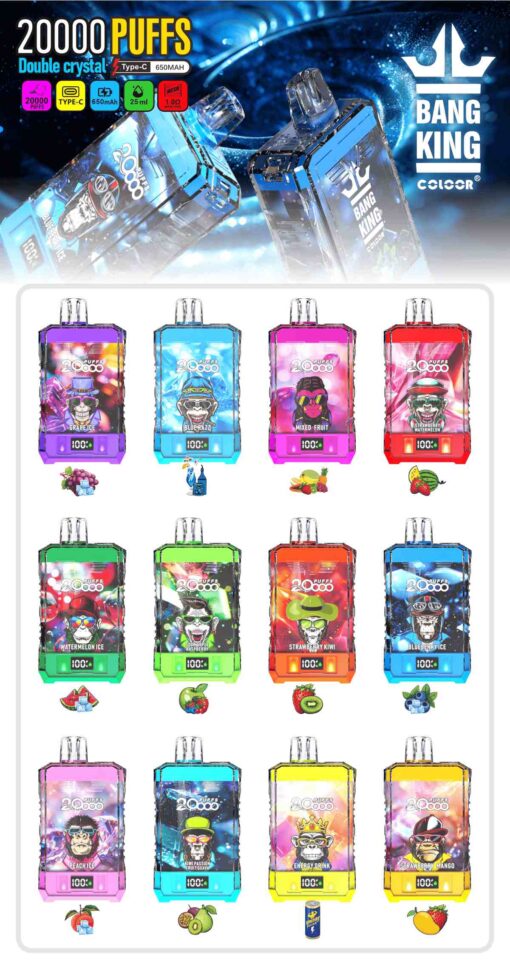 Bang King Box Double Crystal 20000 Puff 20k Display Screen Disposable Electronic Cigarette Vape