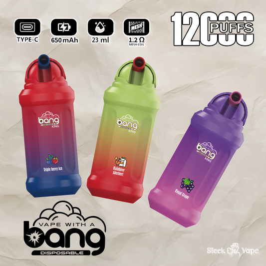 Bang King 12000 Puffs 0% 2% 3% 5% Nicotine Rechargeable Disposable Pod- 23ml E-Liquid, 850mAh Battery 20 Flavors
