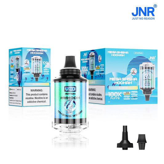 JNR Mega Shisha Hookah 100000 Puffs – The Ultimate in Large-Capacity Vaping-2200mAh Battery, 60ml E-liquid, Multiple Nicotine 12 Flavors
