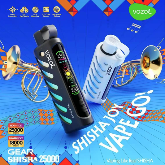 Vozol Gear Shisha 25K Puffs Disposable Vape|Dual Power Mode with Adjustable Airflow-1000mAh Battery, 25ml E-liquid, Multiple Nicotine 21 Flavors