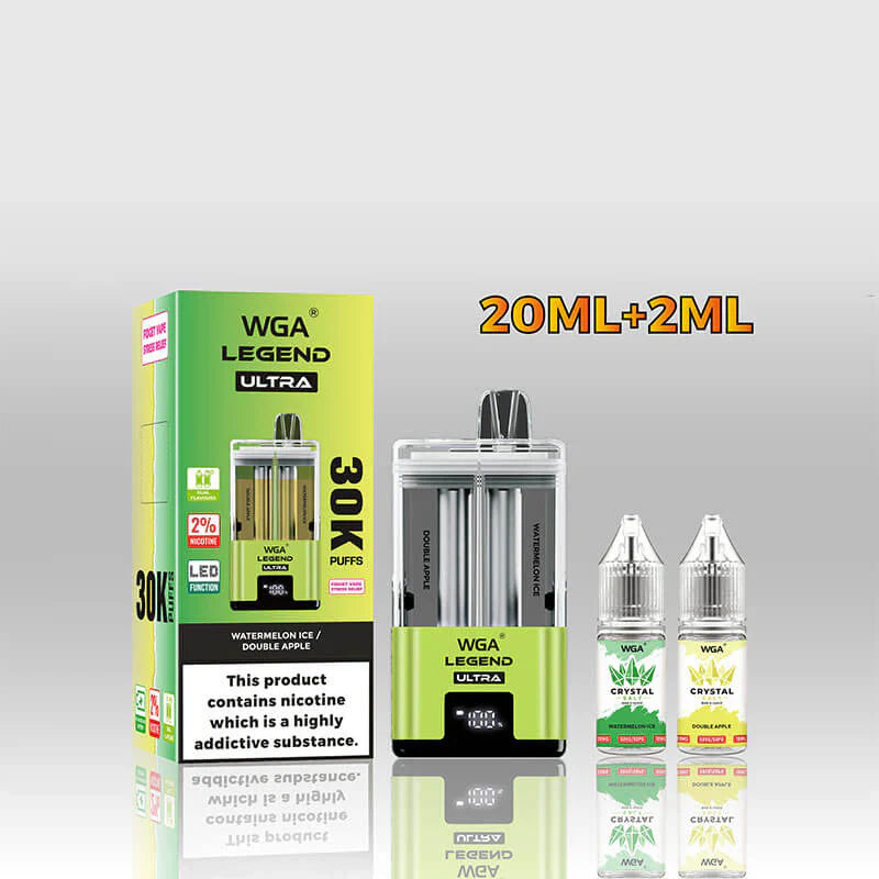 WGA Crystal Legend Ultra 30000 Puffs Disposable Vape-650mAh Battery, 22ml E-liquid, Multiple Nicotine 15 Flavors