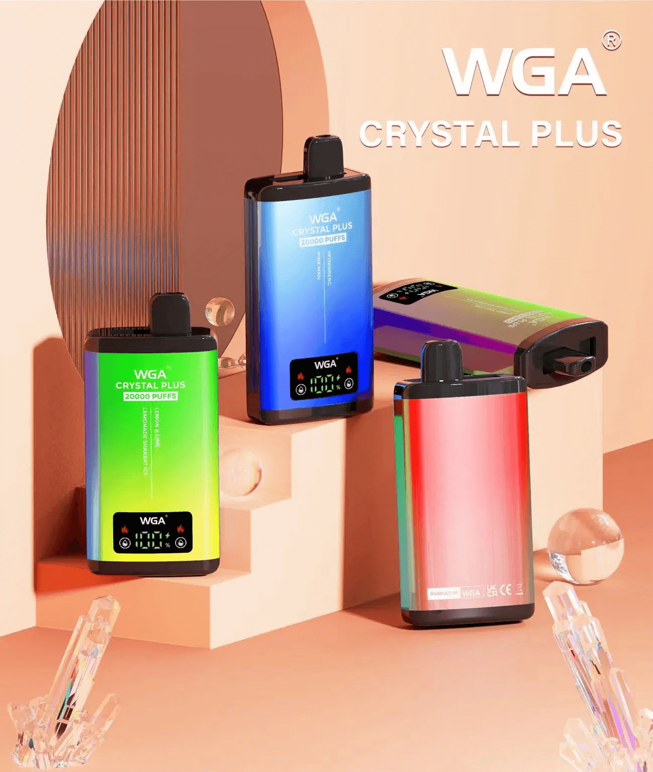 WGA Crystal PLUS SMART double flavor 20000 puff Disposable Vape Wholesale-650mAh Battery, 25ml E-liquid, Multiple Nicotine 15 Flavors