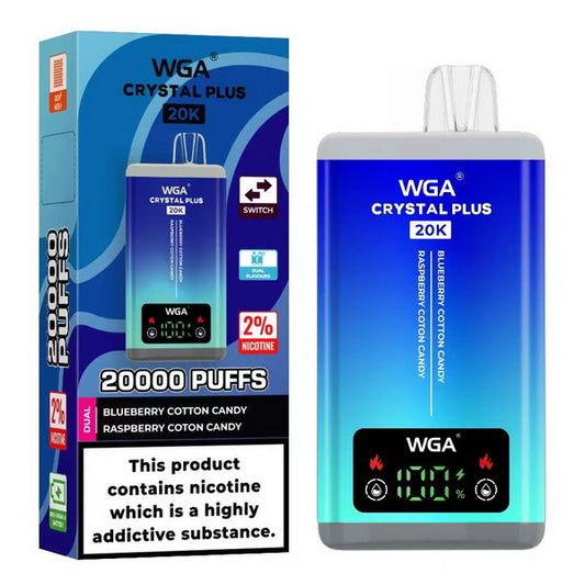 WGA Crystal Plus 20000 Vape 2-in-1 Rechargeable-650mAh Battery, Multiple Nicotine 13 Flavors
