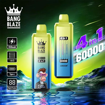 Bang Blaze 60k Puffs 4 in 1 Vape 60000 Puff -650mAh Battery, 54ml E-liquid, Multiple Nicotine 12 Flavors