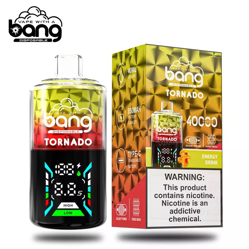 Bang Vape Tornado 40000 Puffs Triple Coils Digital Disposable E-850mAh Battery, 40ml E-liquid, Multiple Nicotine 12 Flavors
