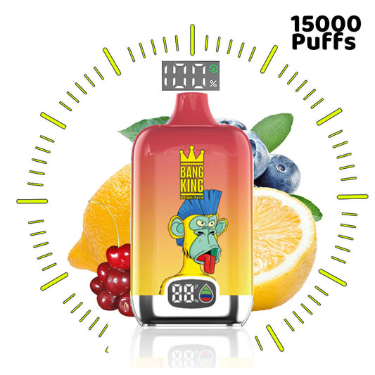 Bang King Original Vape 15000 Puffs Digital -650mAh Battery, 25ml E-liquid, Multiple Nicotine 10 Flavors