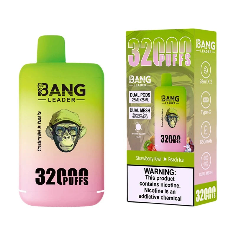 Bang Leader 32000 Puffs Disposable Vape (0% to 5% Nicotine) - Dual Pods, 26ml+26ml E-Liquid 650mah Type-C Rechargeable 18  Flavors