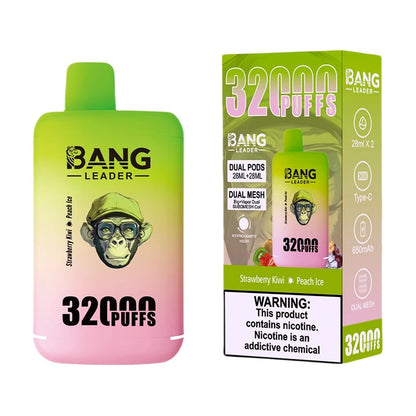 Bang Leader 32000 Puffs Disposable Vape (0% to 5% Nicotine) - Dual Pods, 26ml+26ml E-Liquid 650mah Type-C Rechargeable 18  Flavors