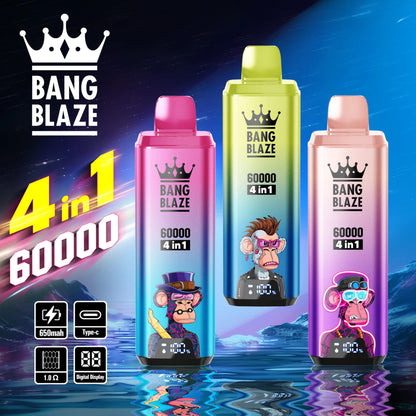 BANG BLAZE 4IN1 60000 Puffs Disposable Vape Wholesale(0% to 5% Nicotine) 56ML e-liquid  650mAh 12 Flavors