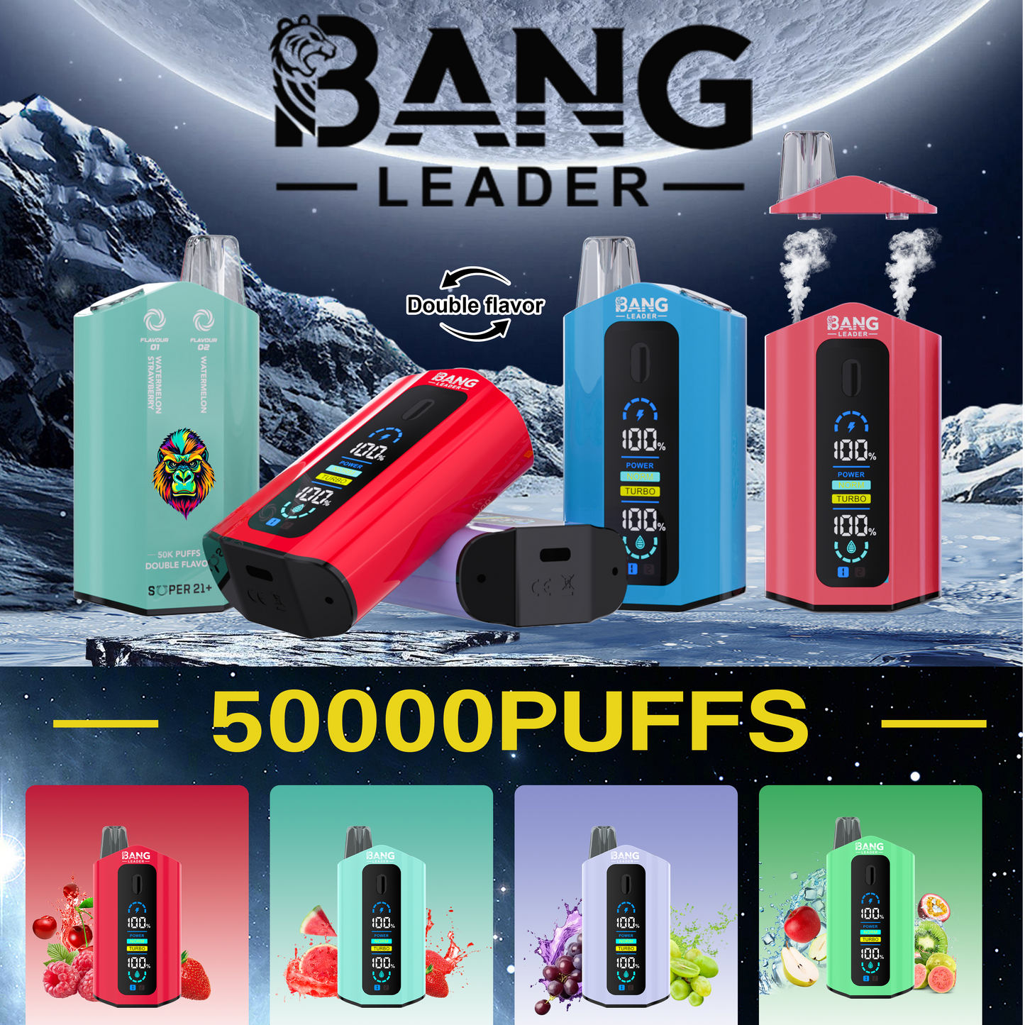 Bang Leader 50000 Puffs Disposable Vape (0% to 5% Nicotine) – Dual Pods, Unmatched Performance 650mAh battery 12 Flavors