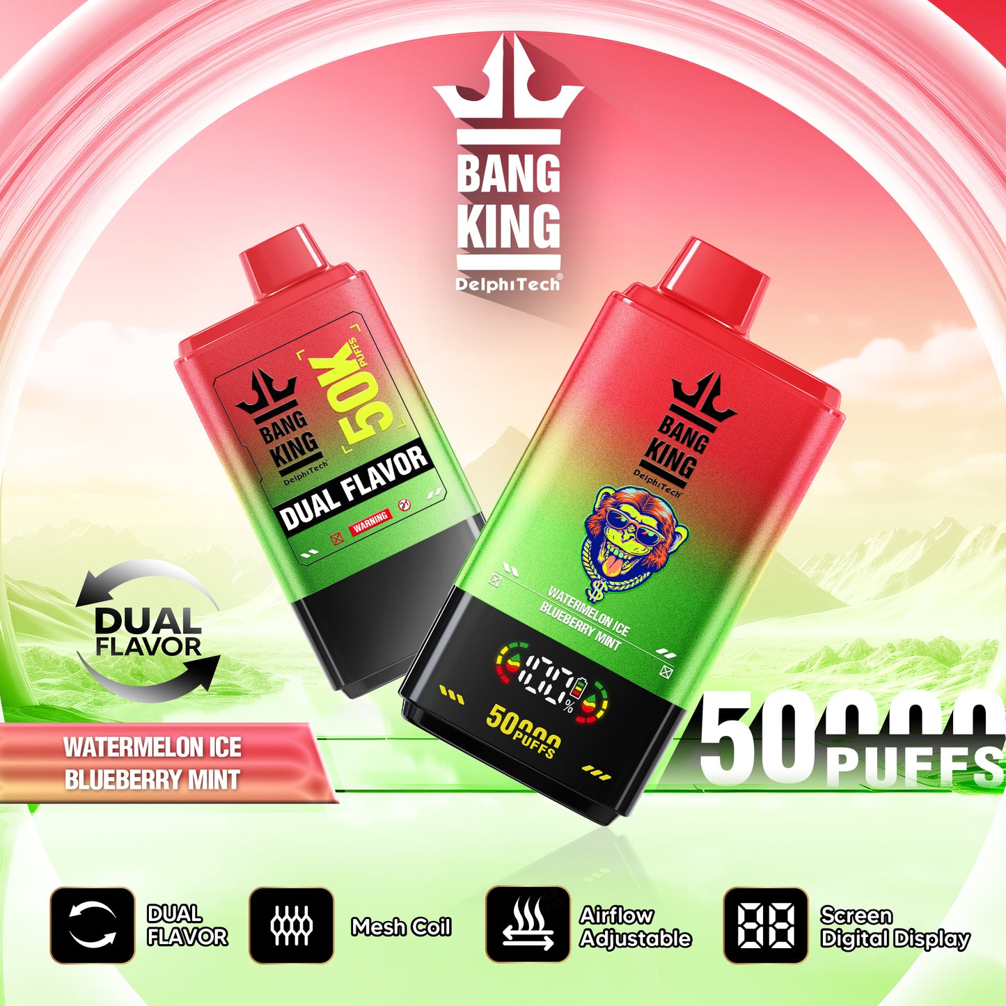 Bang King 50000 Puffs Disposable Vape(0% to 5% Nicotine) - 50ml E-Liquid, 850mAh Battery