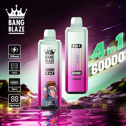 BANG BLAZE 4IN1 60000 Puffs Disposable Vape Wholesale(0% to 5% Nicotine) 56ML e-liquid  650mAh 12 Flavors