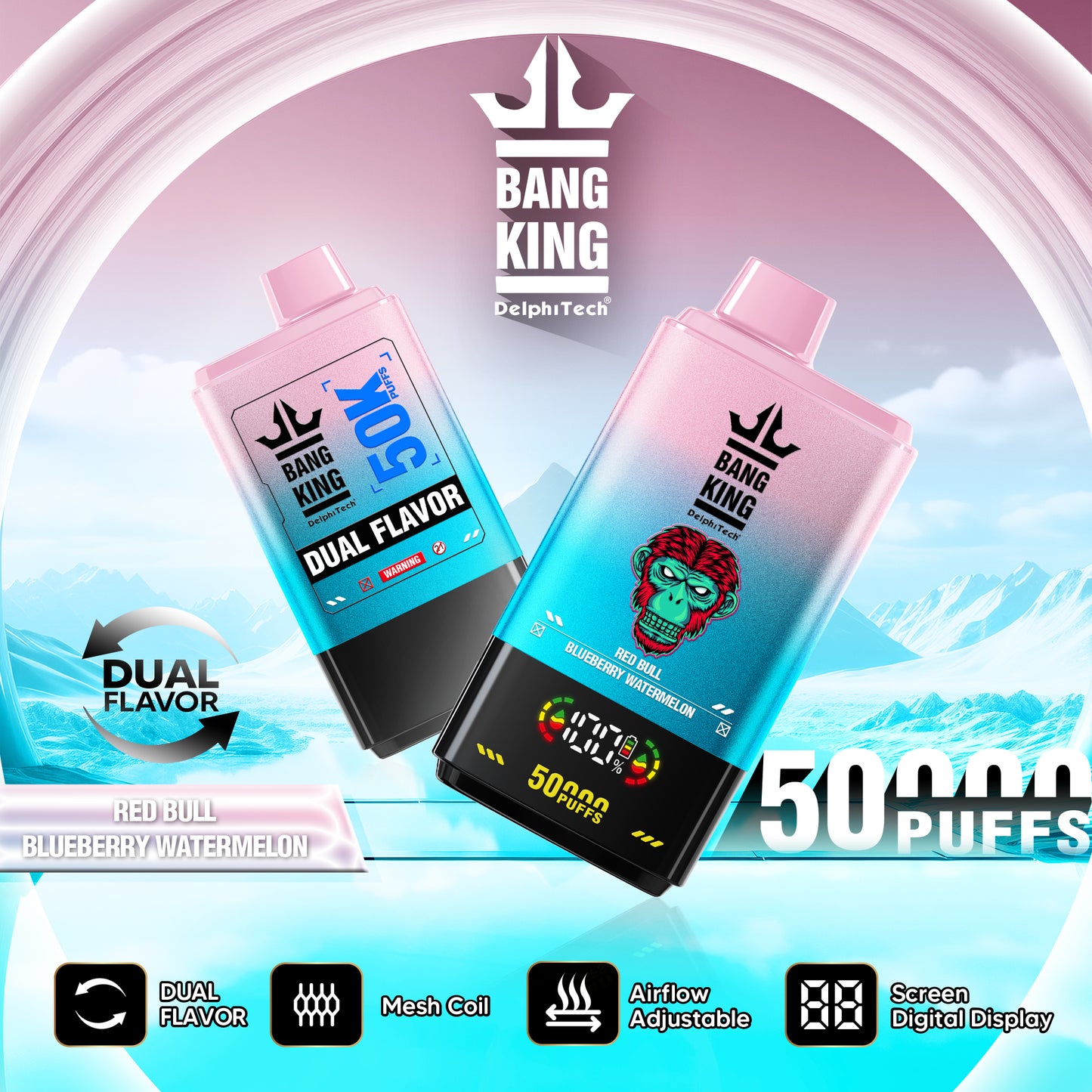 Bang King 50000 Puffs Disposable Vape(0% to 5% Nicotine) - 50ml E-Liquid, 850mAh Battery