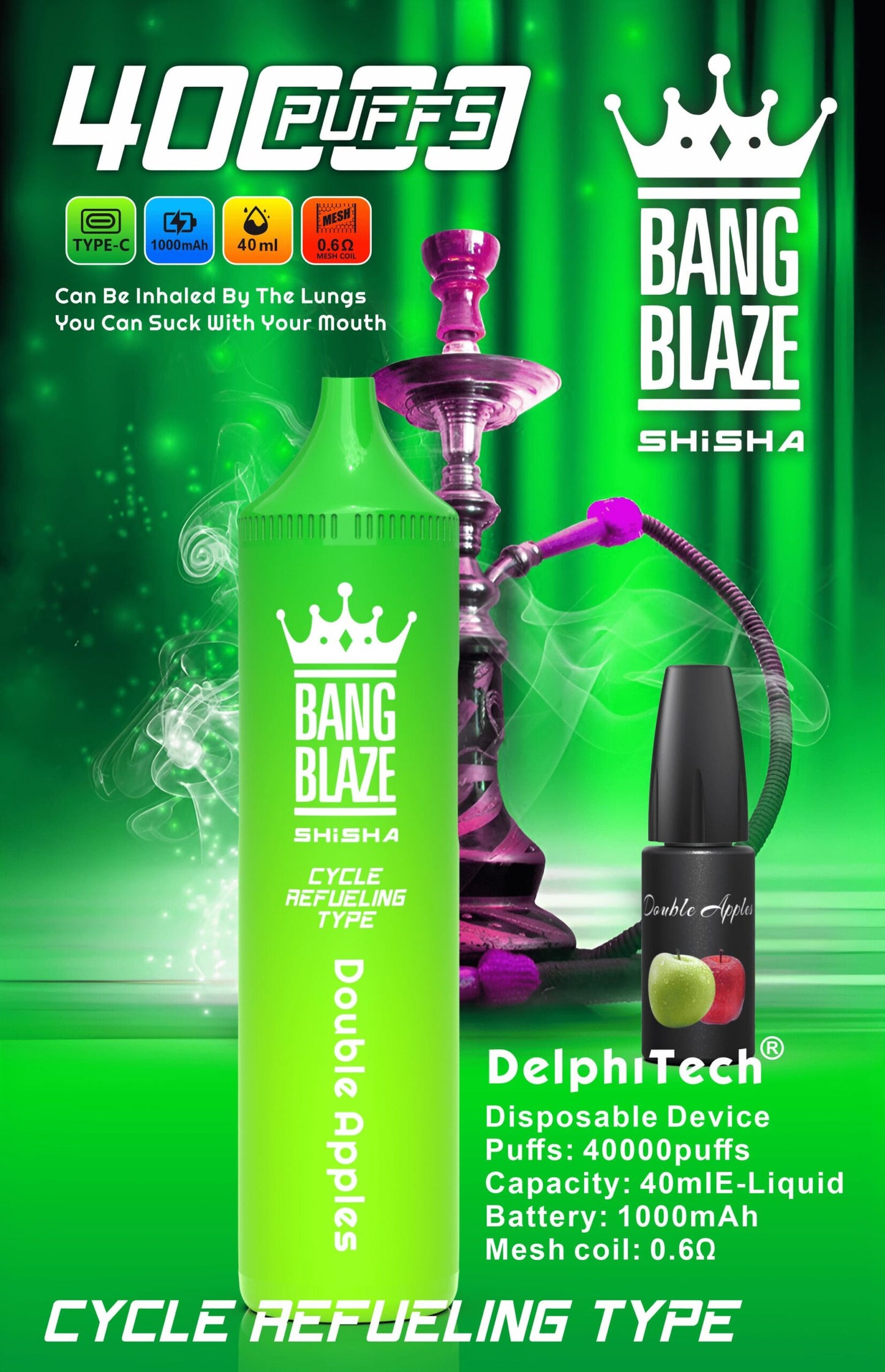 Bang Blaze 40000 Puffs Disposable Vape(0% to 5% Nicotine) - 40ml E-Liquid, 1000mAh Battery 12 Flavors