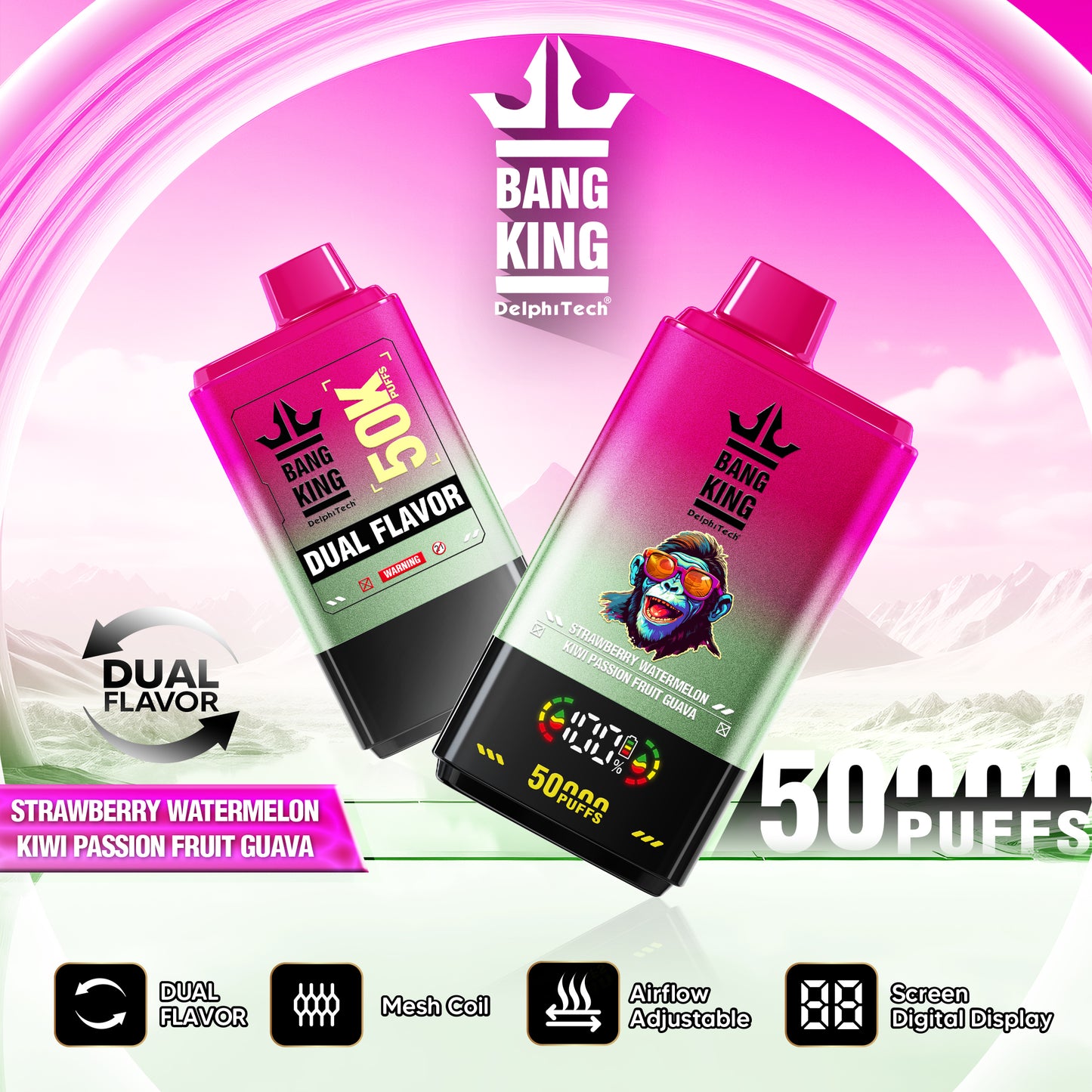 Bang King 50000 Puffs Disposable Vape(0% to 5% Nicotine) - 50ml E-Liquid, 850mAh Battery