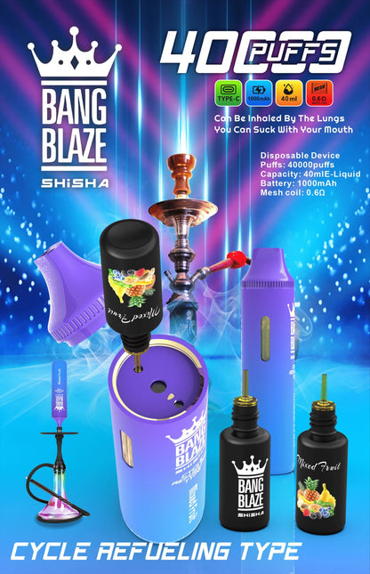 Bang Blaze 40000 Puffs Disposable Vape(0% to 5% Nicotine) - 40ml E-Liquid, 1000mAh Battery 12 Flavors
