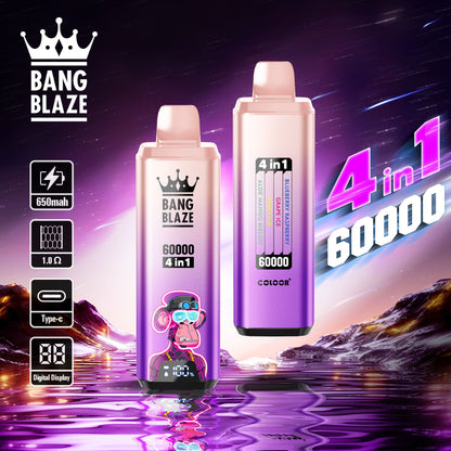 BANG BLAZE 4IN1 60000 Puffs Disposable Vape Wholesale(0% to 5% Nicotine) 56ML e-liquid  650mAh 12 Flavors