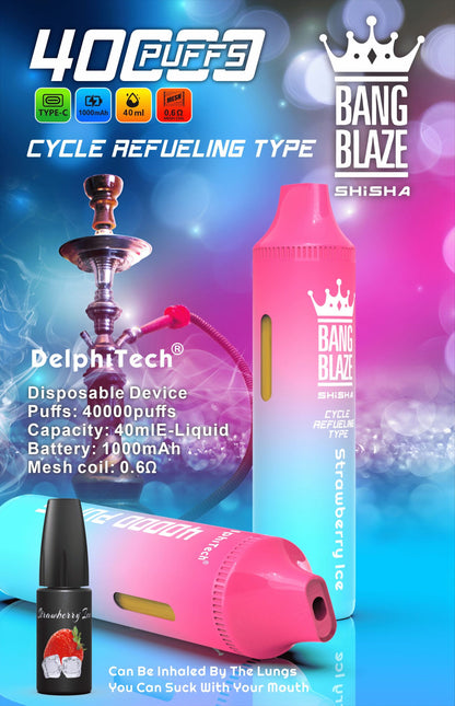 Bang Blaze 40000 Puffs Disposable Vape(0% to 5% Nicotine) - 40ml E-Liquid, 1000mAh Battery 12 Flavors