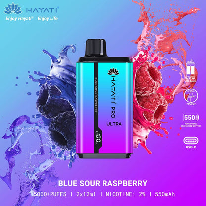 Hayati Pro Ultra 15000 Puffs Disposable Vape 2% Nicotine 850mAh Rechargeable Battery 45 Flavors