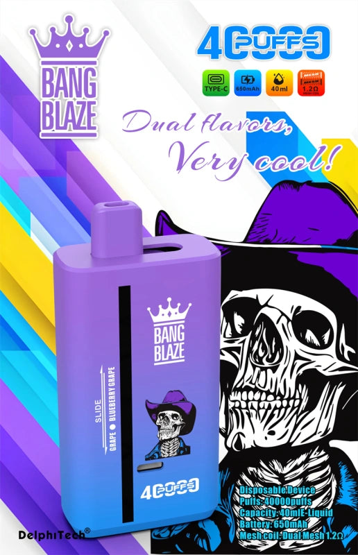 Bang Blaze 40000 Dual Flavors Disposable Vape(0% to 5% Nicotine) - 40ml E-Liquid, 650mAh Battery 12 Flavors