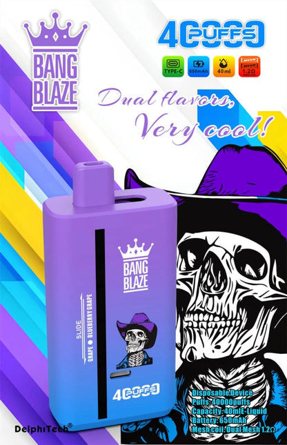 Bang Blaze 40000 Dual Flavors Disposable Vape(0% to 5% Nicotine) - 40ml E-Liquid, 650mAh Battery 12 Flavors