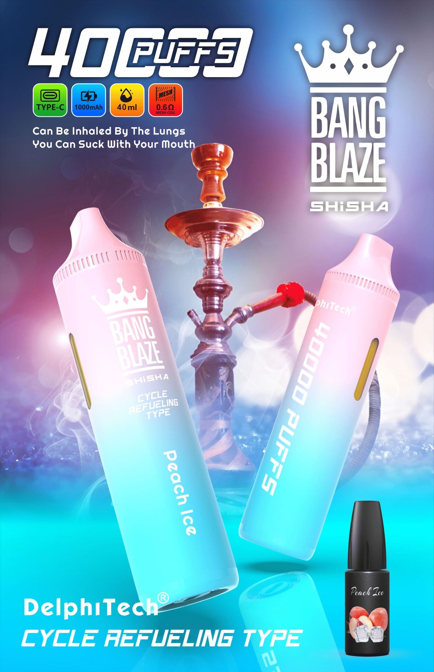 Bang Blaze 40000 Puffs Disposable Vape(0% to 5% Nicotine) - 40ml E-Liquid, 1000mAh Battery 12 Flavors