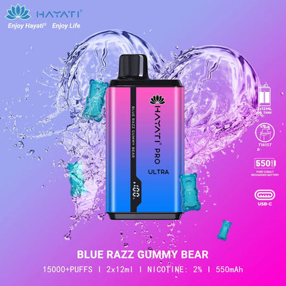 Hayati Pro Ultra 15000 Puffs Disposable Vape 2% Nicotine 850mAh Rechargeable Battery 45 Flavors