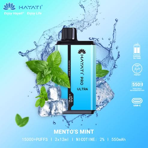 Hayati Pro Ultra 15000 Puffs Disposable Vape 2% Nicotine 850mAh Rechargeable Battery 45 Flavors