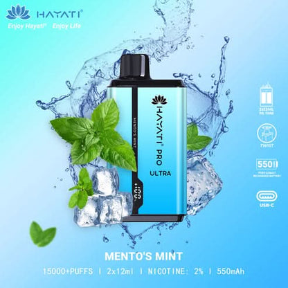 Hayati Pro Ultra 15000 Puffs Disposable Vape 2% Nicotine 850mAh Rechargeable Battery 45 Flavors