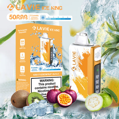 LAVIE ICE KING 50000 Puffs 5-Level Coolness and Power Adjustment Disposable Vape Wholesale-850mAh Battery, 24ml E-liquid, Multiple Nicotine 12 Flavors