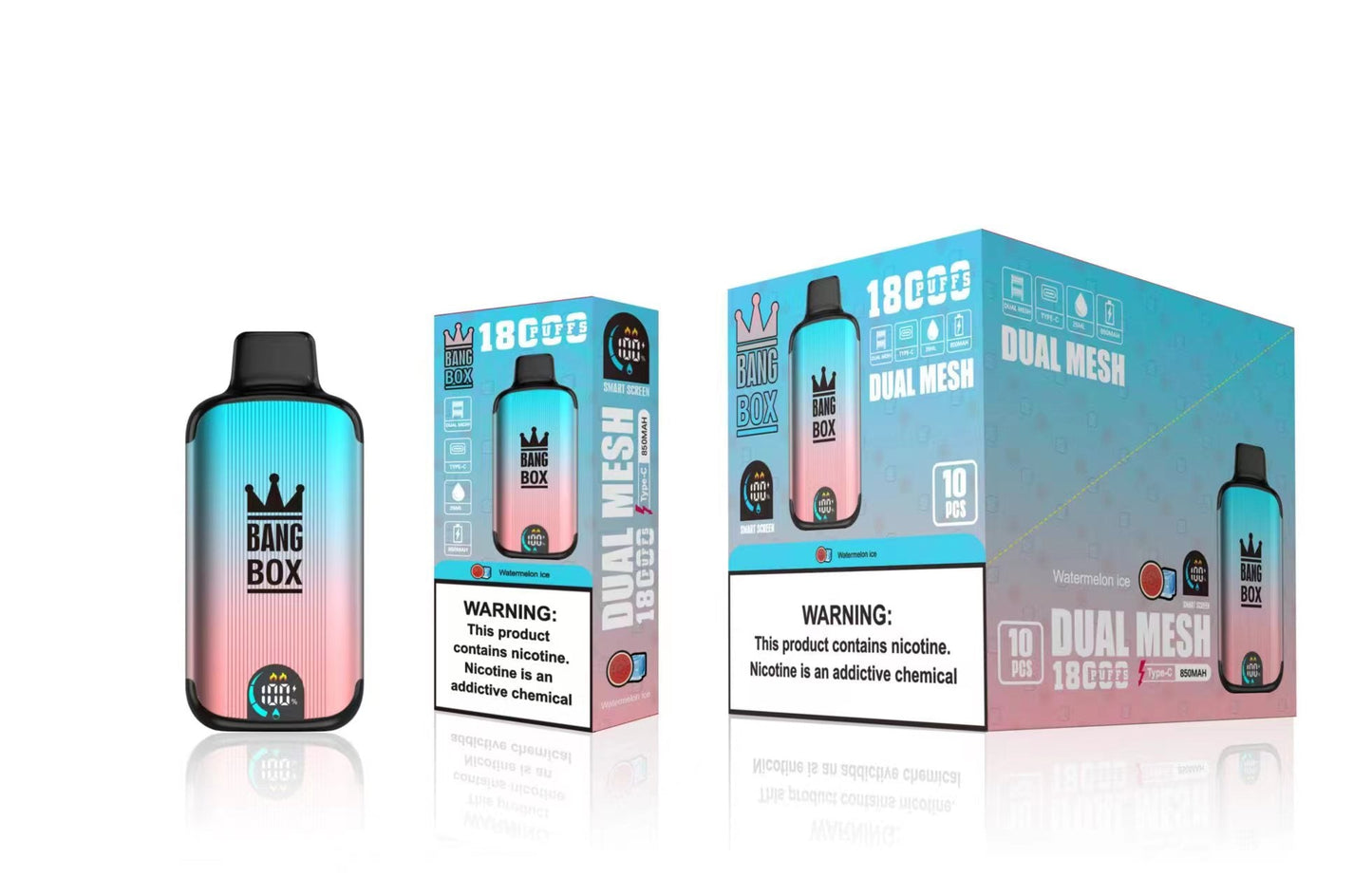 Bangbox 18000 Puffs Smart Screen Disposable E Cigarettes Vape Puff 18k Dual Mesh Coil Led display battery 26ml 850MAH 12Flavors.