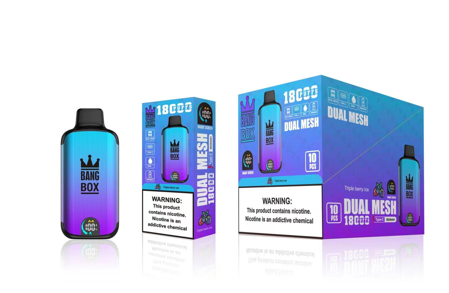Bangbox 18000 Puffs Smart Screen Disposable E Cigarettes Vape Puff 18k Dual Mesh Coil Led display battery 26ml 850MAH 12Flavors.