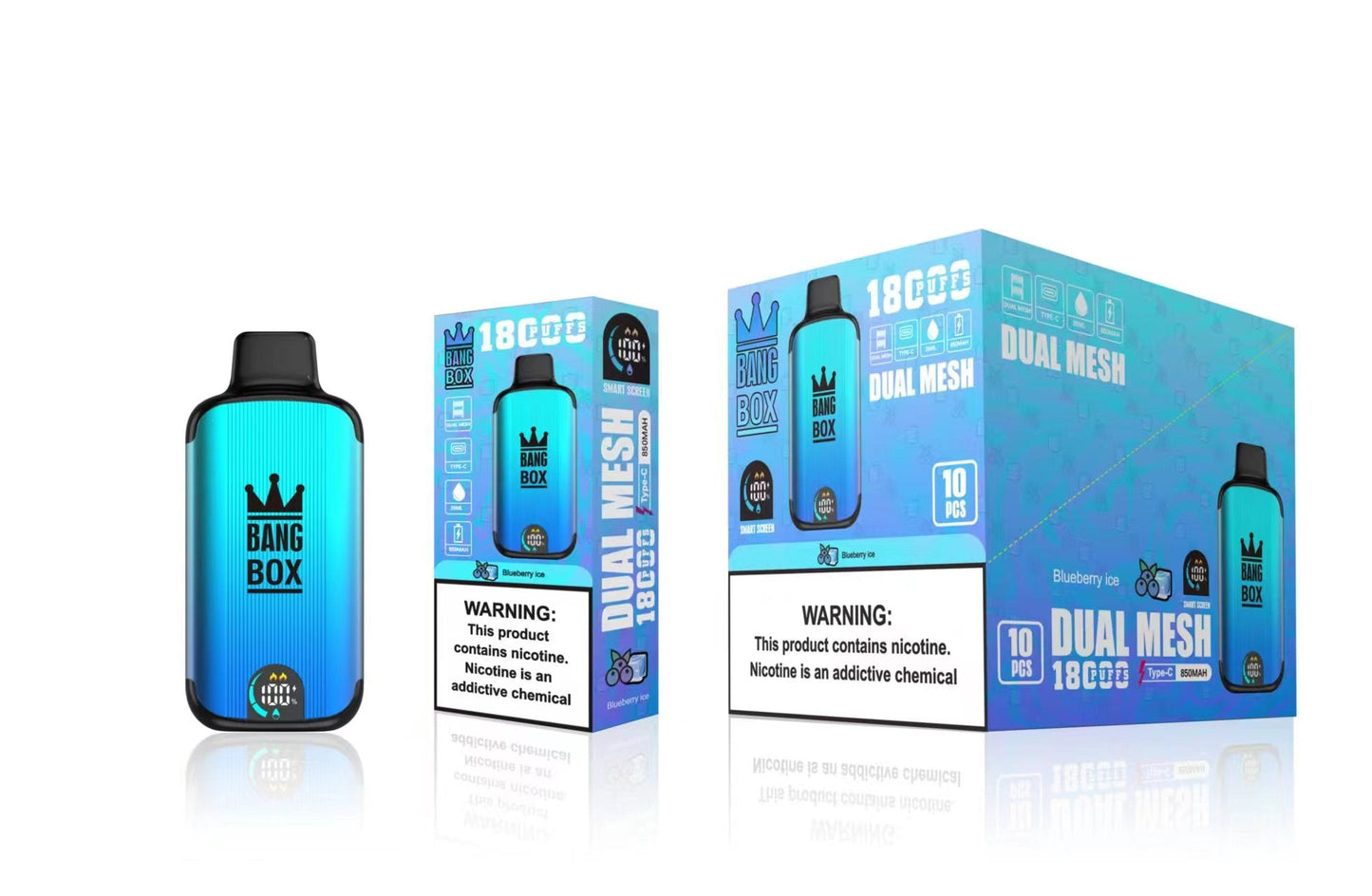 Bangbox 18000 Puffs Smart Screen Disposable E Cigarettes Vape Puff 18k Dual Mesh Coil Led display battery 26ml 850MAH 12Flavors.